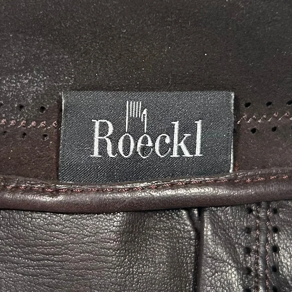 Roeckl Womens Dark‎ Brown Leather Gloves Perforated Pointelle Size Small